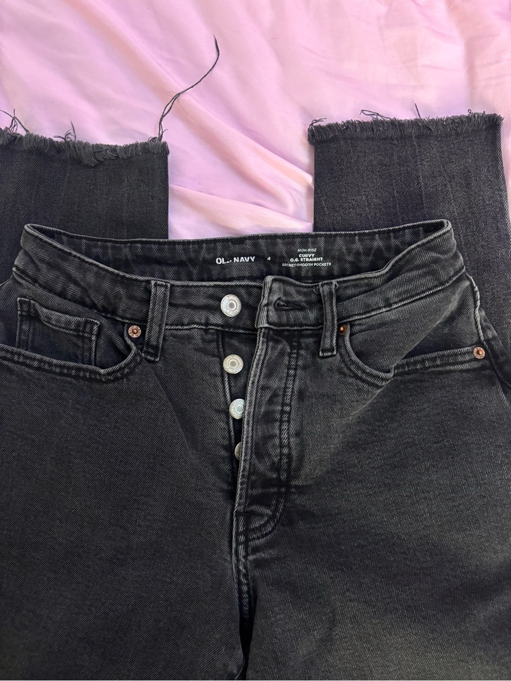 Old Navy Black Frayed-Hem Ankle Button-Fly Jeans